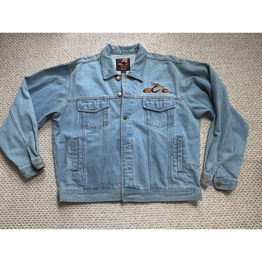 Orange County Choppers Mens XL Denim Trucker Jacket Light Wash Embroidered OCC